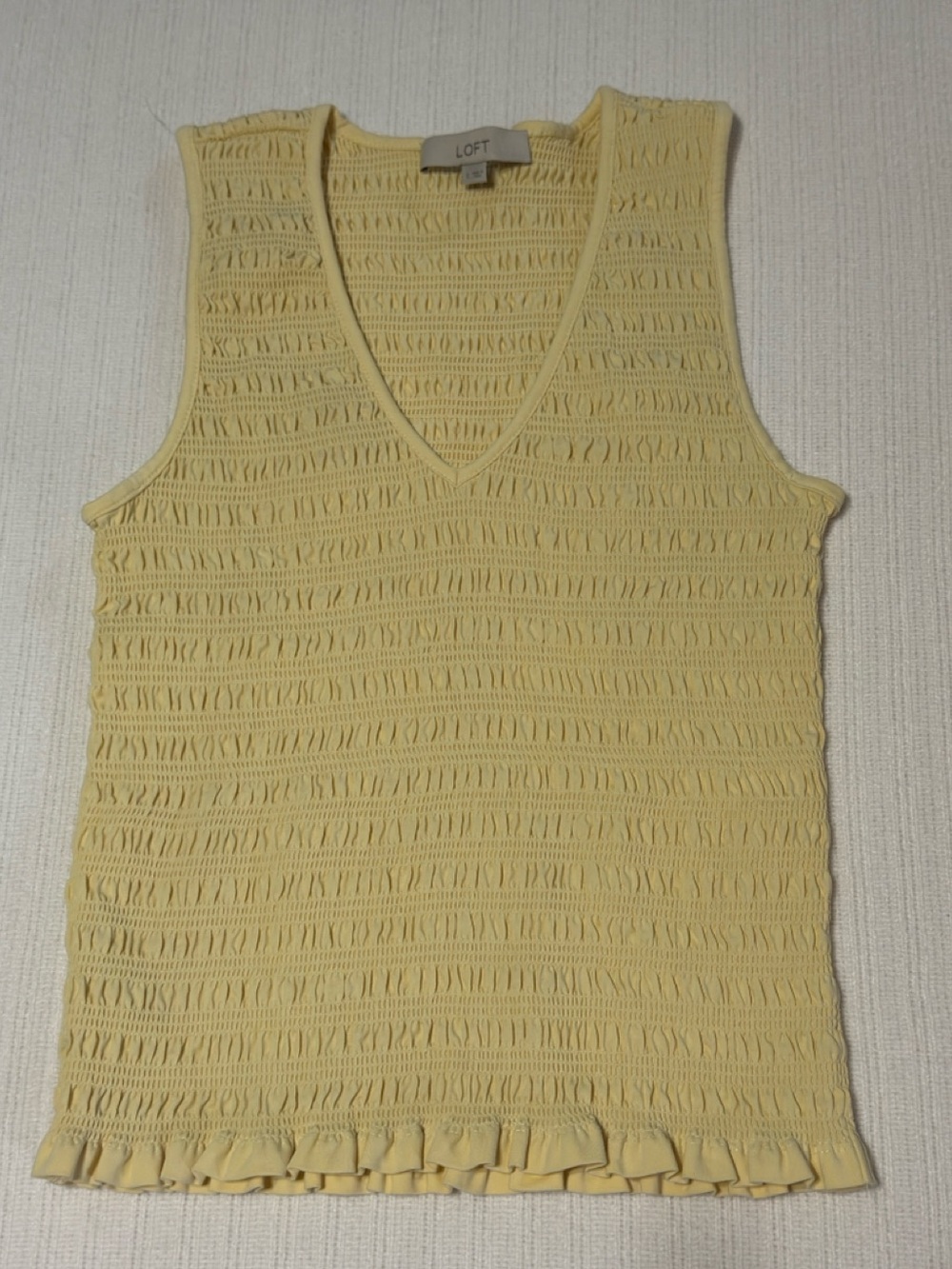 LOFT Sleeveless Eyelet Knit Ruffle Hem Top / Pastel Yellow / Small